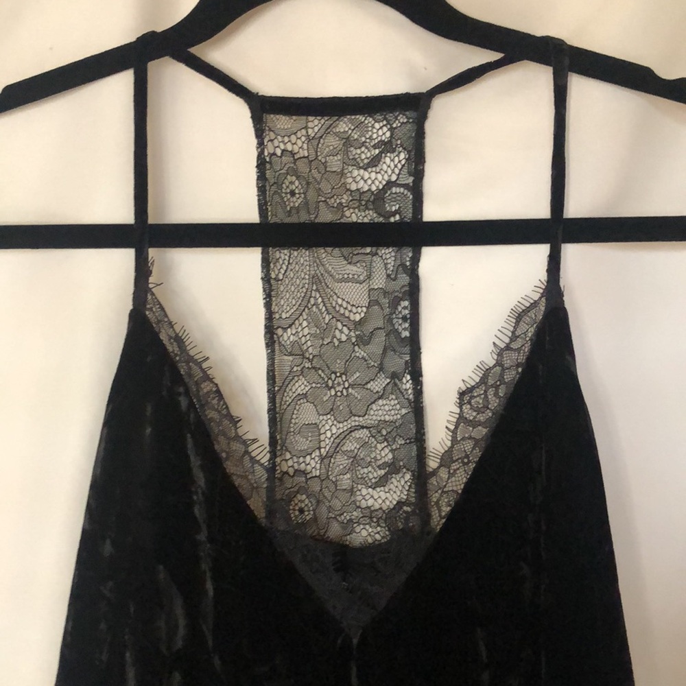 FRENCH CONNECTION spaghetti strap black velvet and lace dress. Size 2. - Picture 5 of 11